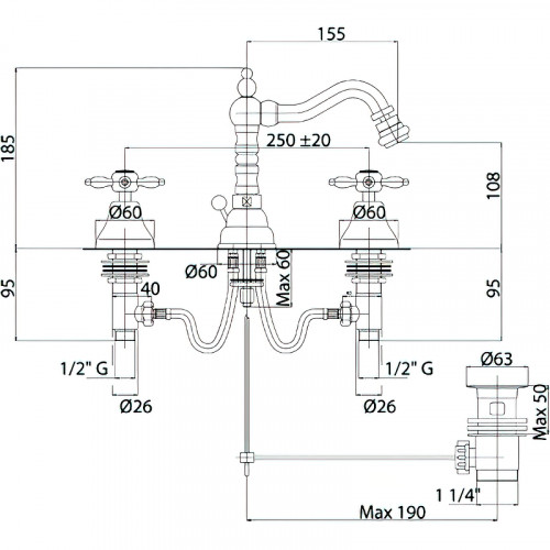 Смеситель для биде Cezares Nostalgia-BBS2-02 Бронза латунь