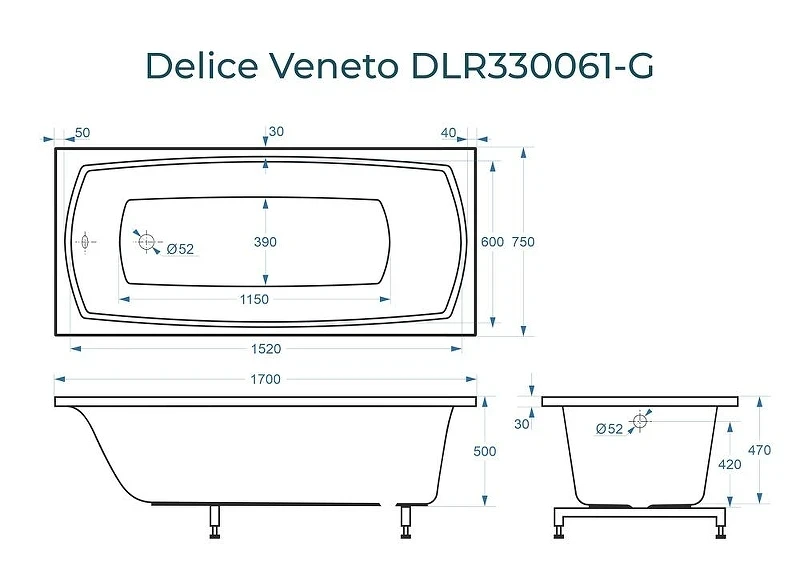 Ванна из искусственного камня Delice Veneto 170х75 DLR330061-G цвет Белый глянцевый
