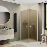 Душевой уголок Maybah Glass MGY-1301-1 900x900x1980 на монопетлях Белый стекло бронзовое матовое