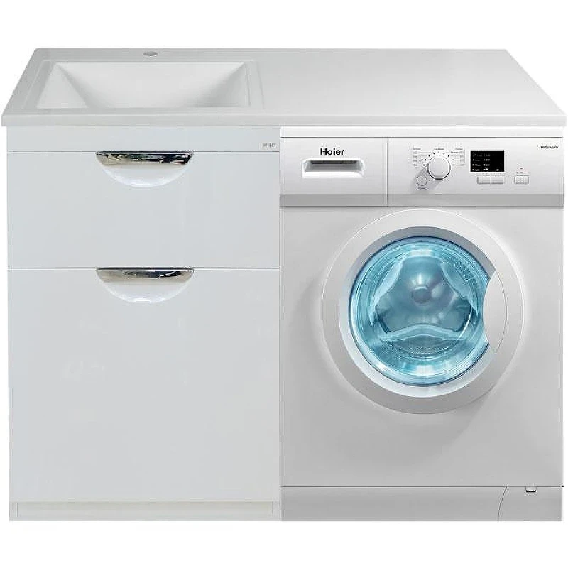 Тумба с раковиной Misty Куба 120 L УТ000005574 с бельевой корзиной Белая