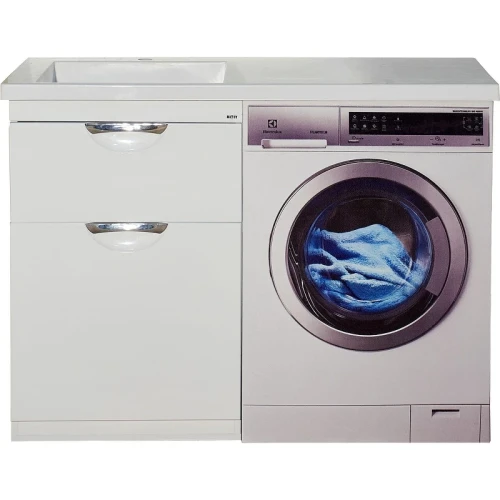Тумба с раковиной Misty Куба 120 L УТ000005574 с бельевой корзиной Белая