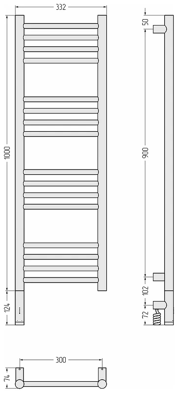 Электрический полотенцесушитель Сунержа Богема 3.1 прямая 100x30 00-6004-1030 Без покрытия