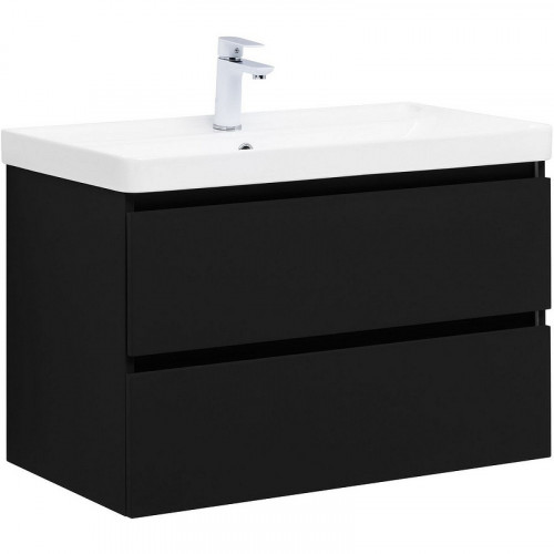 Тумба под раковину Aquanet Вега 2.0 80 337955 подвесная Черная матовая МДФ / ЛДСП