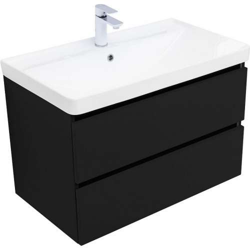 Тумба под раковину Aquanet Вега 2.0 80 337955 подвесная Черная матовая МДФ / ЛДСП