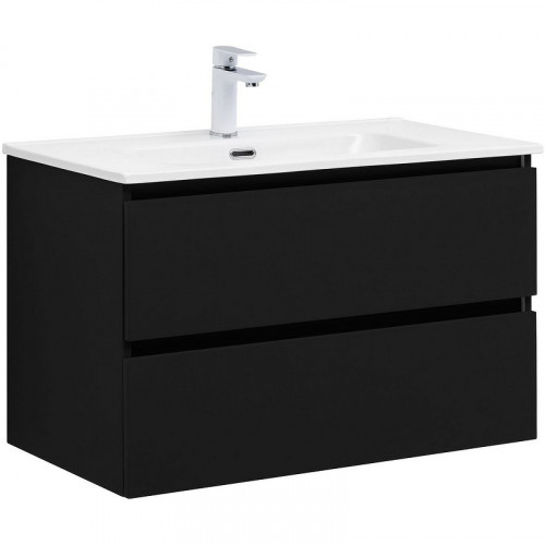 Тумба под раковину Aquanet Вега 2.0 80 337955 подвесная Черная матовая МДФ / ЛДСП