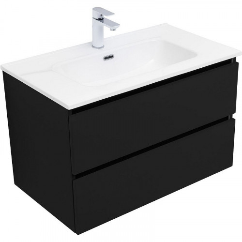 Тумба под раковину Aquanet Вега 2.0 80 337955 подвесная Черная матовая МДФ / ЛДСП