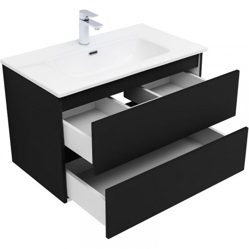 Тумба под раковину Aquanet Вега 2.0 80 337955 подвесная Черная матовая МДФ / ЛДСП