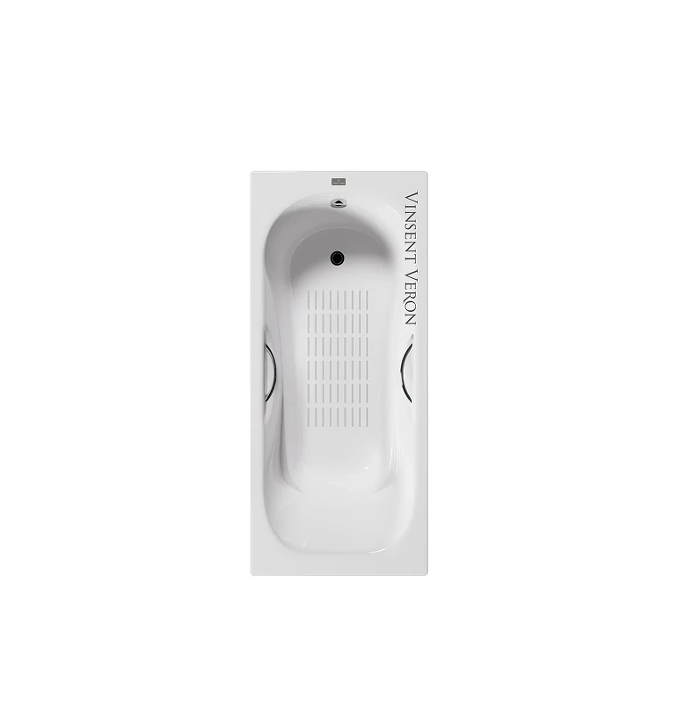 Чугунная ванна Vinsent Veron Aura 170x75 VAU1707542H/VH0015CH-AS цвет Белый с дугообразными хромированнами ручками и антискользящим покрытием
