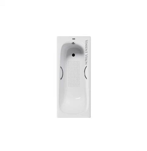 Чугунная ванна Vinsent Veron Concept 165x70 VCO1657042H/VH0015CH-AS цвет Белый с дугообразными хромированнами ручками и антискользящим покрытием