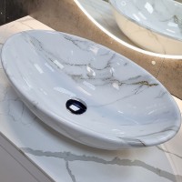 Раковина-чаша CeramaLux 50 D1147-505(340) Белый мрамор фаянс накладная