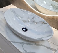 Раковина-чаша CeramaLux 50 D1147-505(340) Белый мрамор фаянс накладная