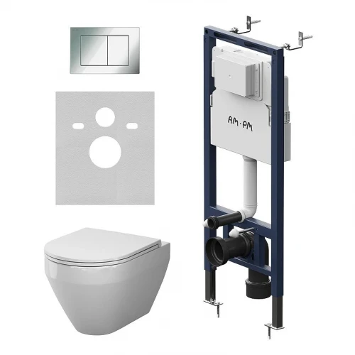 Унитаз с инсталляцией AM.PM Spirit V2.0 Aquaspin IS130251.701900 цвет Белый с сиденьем Микролифт и клавишей смыва цвет Хром глянцевый