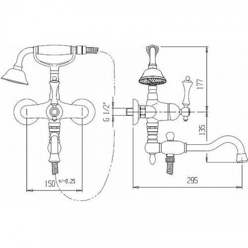 Смеситель для ванны Cezares Margot MARGOT-VDFM2-03/24-N Золото 24 карат латунь на стену