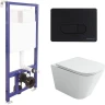 Унитаз с инсталляцией Ceramicanova Union CN4009T + Berges Novum D5 040235 с сиденьем Микролифт и Черной матовой клавишей смыва