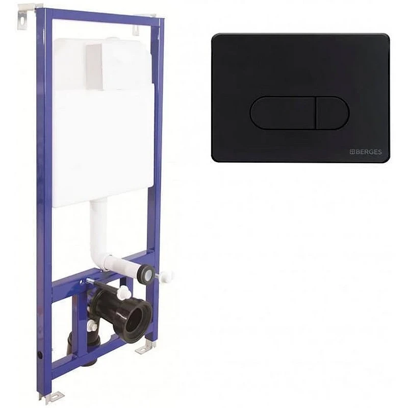 Унитаз с инсталляцией Ceramicanova Union CN4009T + Berges Novum D5 040235 с сиденьем Микролифт и Черной матовой клавишей смыва