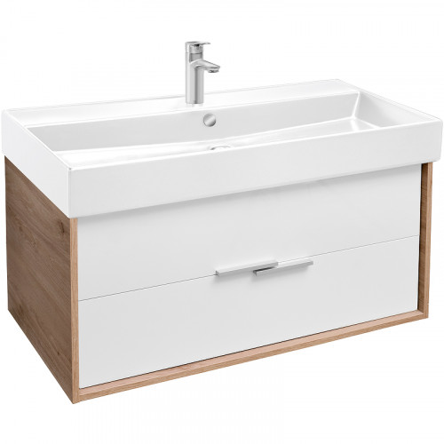 Тумба под раковину Jacob Delafon Vivienne 100 EB1668-E75-J5 подвесная Белая глянцевая Дуб давос натуральный МДФ / ЛДСП