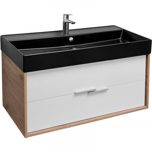 Тумба под раковину Jacob Delafon Vivienne 100 EB1668-E75-J5 подвесная Белая глянцевая Дуб давос натуральный МДФ / ЛДСП