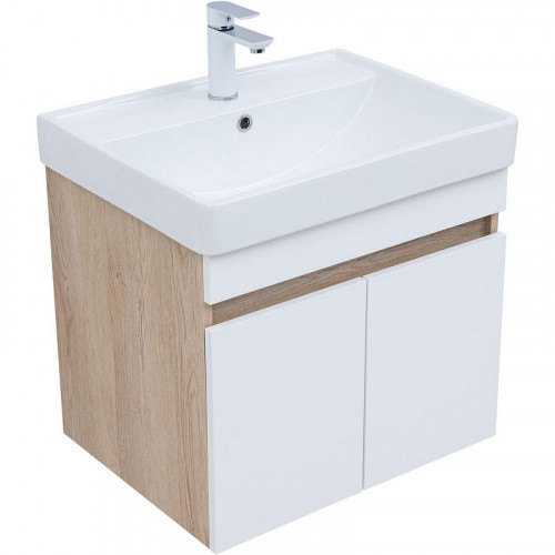 Тумба под раковину Aquanet Оптима 60 344799 подвесная Дуб светлый Белый сатин