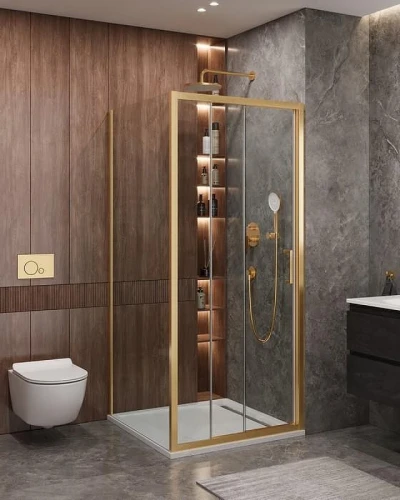 Душевой уголок Cezares Molveno 100x90 MOLVENO-AHF-31-100/90-C-BORO-IV профиль Брашированное золото стекло прозрачное