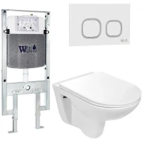 Комплект унитаза с инсталляцией WeltWasser AMBERG 497 ST + BAARBACH 004 GL-WT + AMBERG RD-WT 10000006682 цвет Белый глянцевый с сиденьем Микролифт и клавишей смыва цвет Белый