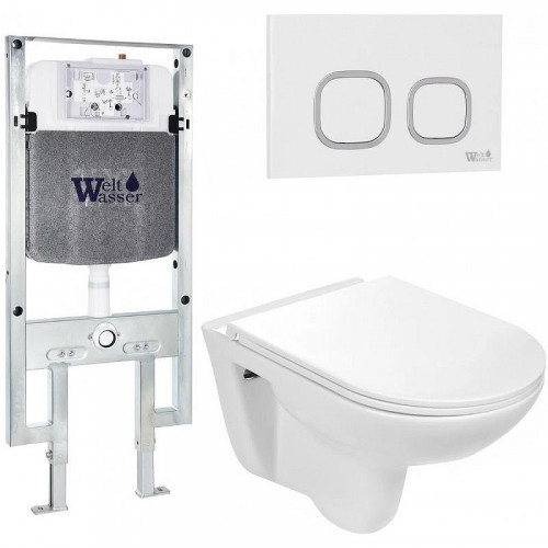 Комплект унитаза с инсталляцией WeltWasser AMBERG 497 ST + BAARBACH 004 GL-WT + AMBERG RD-WT 10000006682 цвет Белый глянцевый с сиденьем Микролифт и клавишей смыва цвет Белый