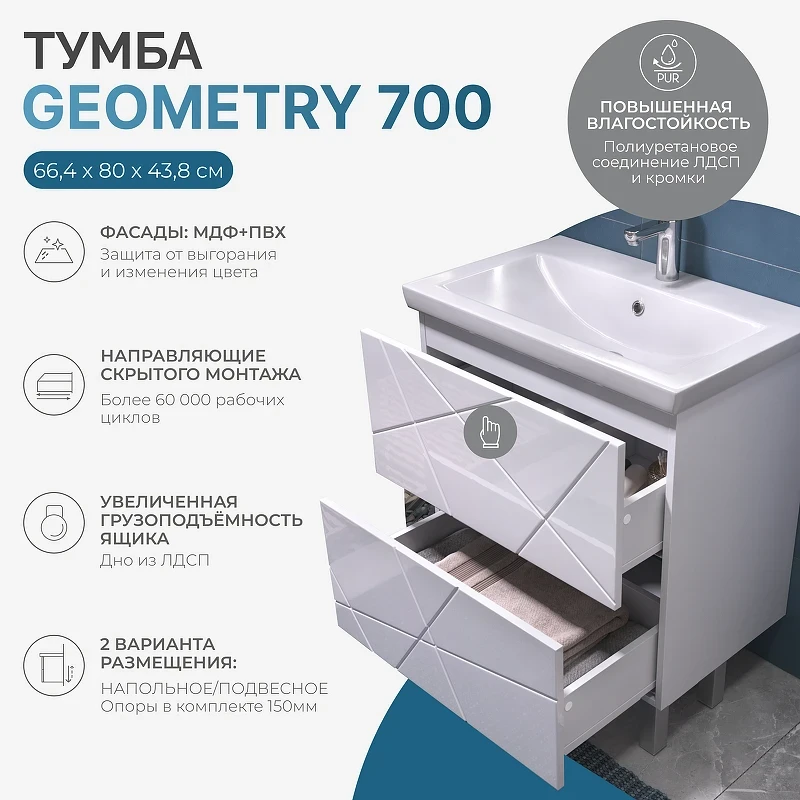 Тумба под раковину Vigo Geometry 70 016 цвет Белый