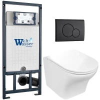 Комплект унитаза с инсталляцией WeltWasser MARBERG 507 + ODENBACH 004 GL-WT + MAR 507 RD MT-BL 10000010971 цвет Белый глянцевый с сиденьем Микролифт и клавишей смыва цвет Черный матовый