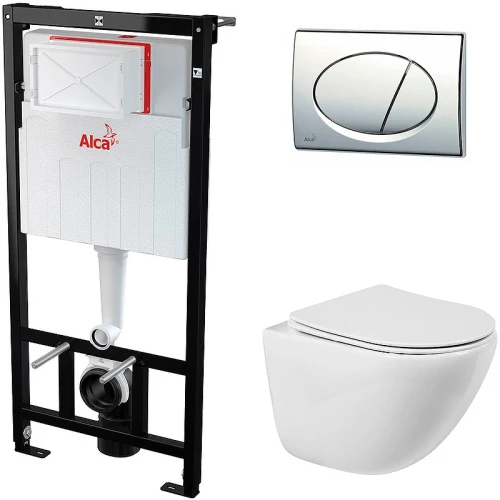 Комплект унитаза BelBagno Amanda BB051CHR+BB051SC с инсталляцией Alcaplast Sadromodul AM101/1120-3:1 RU M71-0001 с сиденьем Микролифт и клавишей смыва Хром фаянс подвесной