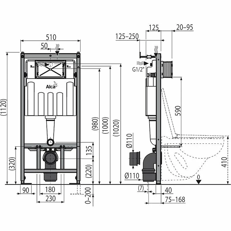 Комплект унитаза BelBagno Amanda BB051CHR+BB051SC с инсталляцией Alcaplast Sadromodul AM101/1120-3:1 RU M71-0001 с сиденьем Микролифт и клавишей смыва Хром фаянс подвесной