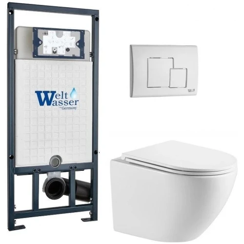 Комплект унитаза с инсталляцией WeltWasser MARBERG 507 + MERZBACH 043 MT-WT + MAR 507 SE GL-WT 10000011441 цвет Белый глянцевый с сиденьем Микролифт и клавишей смыва цвет Белый глянцевый