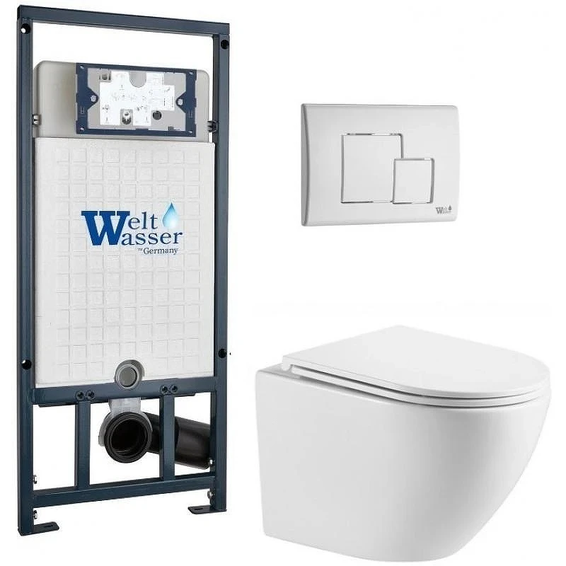 Комплект унитаза с инсталляцией WeltWasser MARBERG 507 + MERZBACH 043 MT-WT + MAR 507 SE GL-WT 10000011441 цвет Белый глянцевый с сиденьем Микролифт и клавишей смыва цвет Белый глянцевый