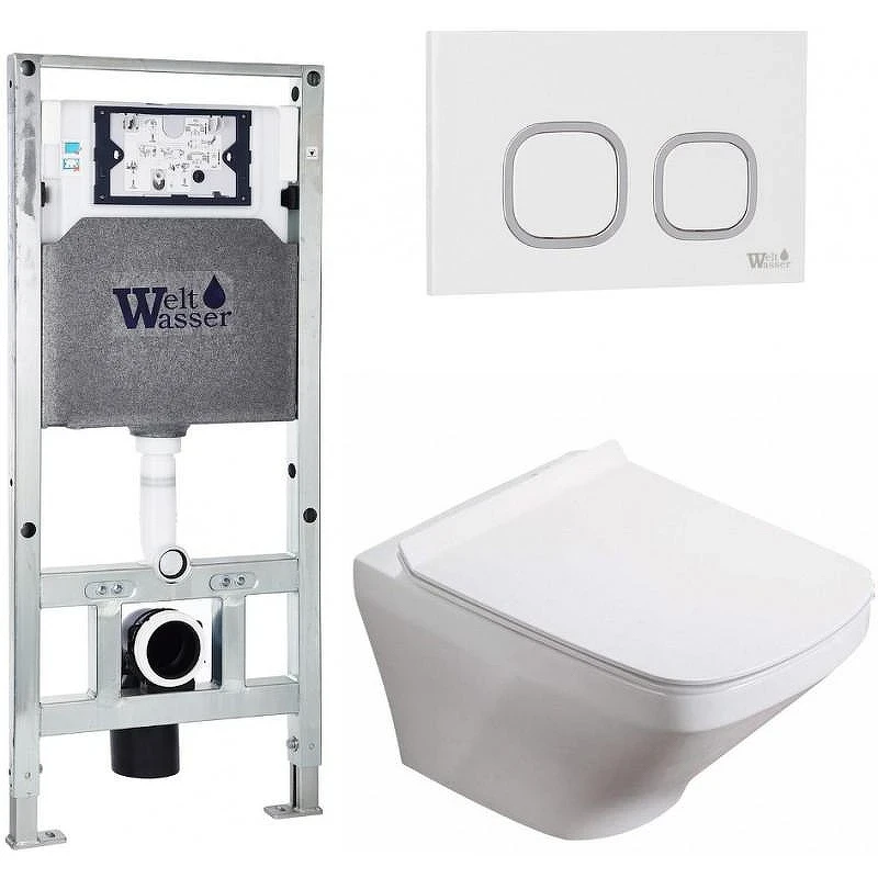 Комплект унитаза с инсталляцией WeltWasser AMBERG 506 ST + HOFBACH 041 GL-WT + AMBERG RD-WT 10000011665 цвет Белый глянцевый с сиденьем Микролифт и клавишей смыва цвет Белый