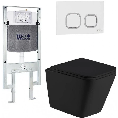 Комплект унитаза с инсталляцией WeltWasser AMBERG 497 ST + GELBACH 043 MT-BL + AMBERG RD-WT 10000011983 цвет Черный матовый с сиденьем Микролифт и клавишей смыва цвет Белый