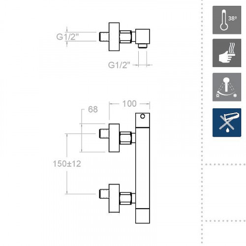 Смеситель для душа Ramonsoler Kuatro 4734S с термостатом Хром