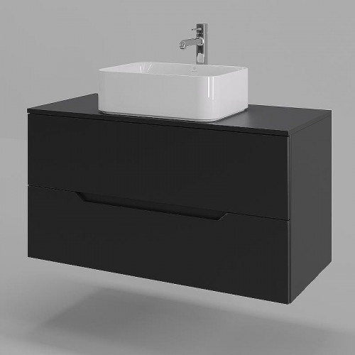 Тумба с раковиной Orange Line 100 Li-100TubMDF+B02-460W подвесная Черная матовая