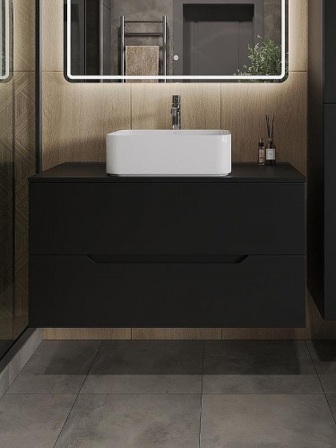 Тумба с раковиной Orange Line 100 Li-100TubMDF+B02-460W подвесная Черная матовая