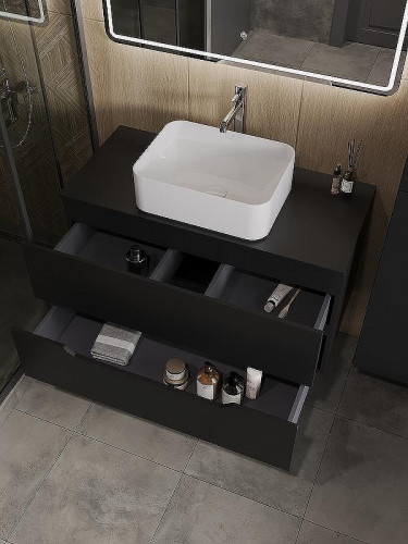 Тумба с раковиной Orange Line 100 Li-100TubMDF+B02-460W подвесная Черная матовая