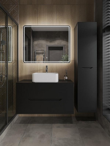 Тумба с раковиной Orange Line 100 Li-100TubMDF+B02-460W подвесная Черная матовая