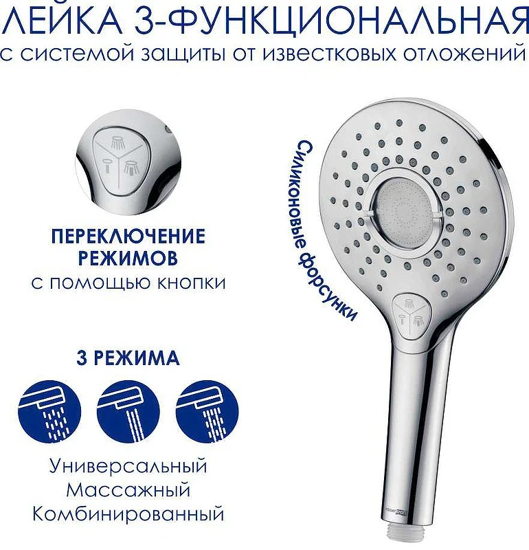 Душевая система WasserKRAFT A113.118.101.CH Thermo с термостатом Хром Белая латунь на стену