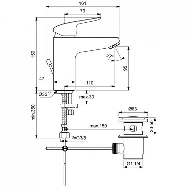 Смеситель для раковины Ideal Standard Ceraflex B1712AA Хром латунь