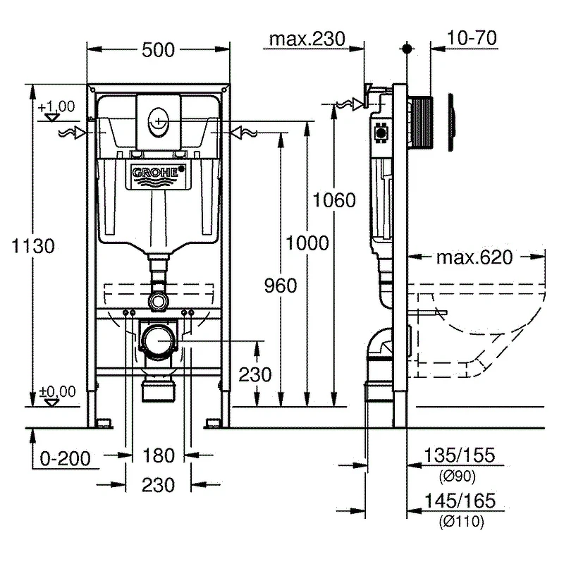 Комплект унитаза с инсталляцией Grohe Rapid SL 39184001 цвет Белый с сиденьем Микролифт и клавишей смыва цвет Хром