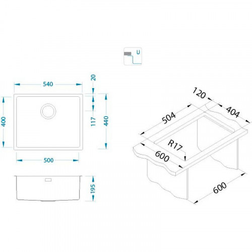 Кухонная мойка Alveus Kombino 50 Monarch Anthracite SAT-90 540x440x195 U 1122673 Антрацит нержавеющая сталь встраиваемый