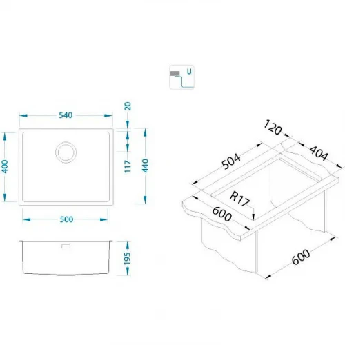Кухонная мойка Alveus Kombino 50 Monarch Anthracite SAT-90 540x440x195 U 1122673 Антрацит нержавеющая сталь встраиваемый