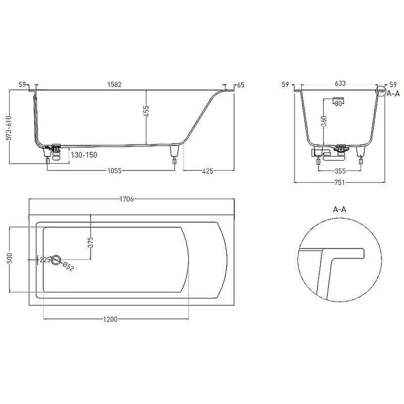 Ванна из искусственного камня Salini Cascata Kit 170х75 104313G Белая глянцевая