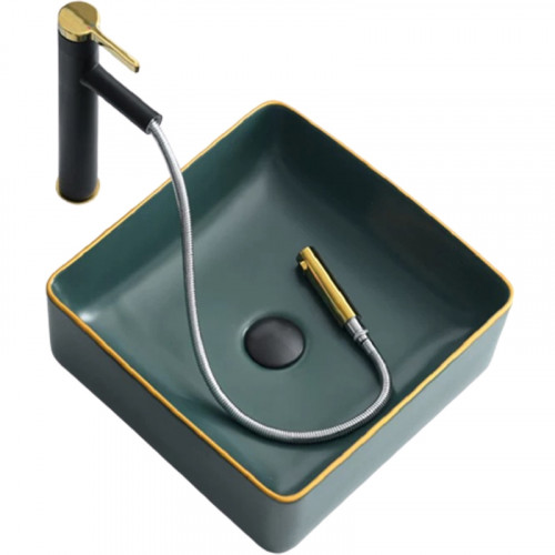 Раковина-чаша Bronze de Luxe 40 1063 Зеленая с золотым ободом фаянс накладная