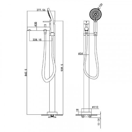 Смеситель для ванны Caprigo Don 53-013-GUN Вороненая сталь латунь на пол