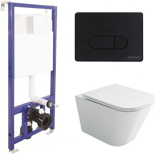 Комплект унитаза Ceramicanova Union CN4009T с инсталляцией Berges Novum D5 040235 с сиденьем Микролифт и Черной матовой клавишей смыва фарфор подвесной
