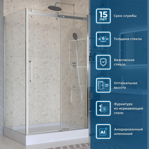 Душевой уголок BelBagno Marino 2 130x100 MARINO-2-AH-1-130/100-C-Cr профиль Хром стекло прозрачное