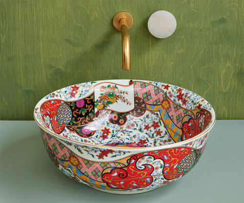 Раковина-чаша Bronze de Luxe Festival 40 2231 Красная с орнаментом фаянс накладная