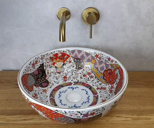 Раковина-чаша Bronze de Luxe Festival 40 2231 Красная с орнаментом фаянс накладная